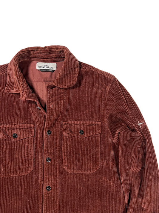 Stone Island Brick Red Corduroy Embroidered Overshirt Small