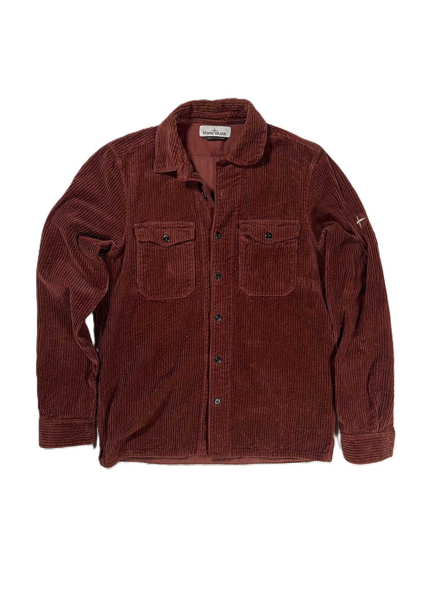 Stone Island Brick Red Corduroy Embroidered Overshirt Small