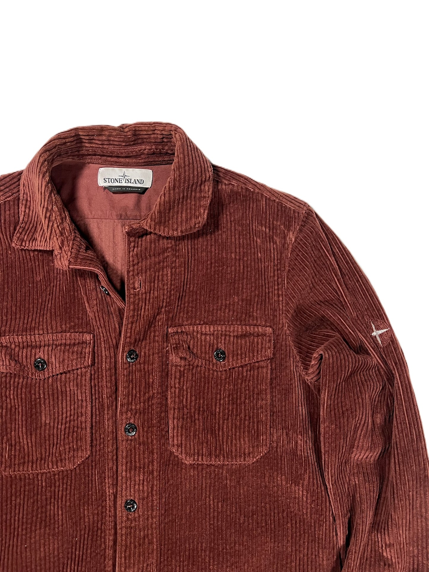 Stone Island Brick Red Corduroy Embroidered Overshirt Small